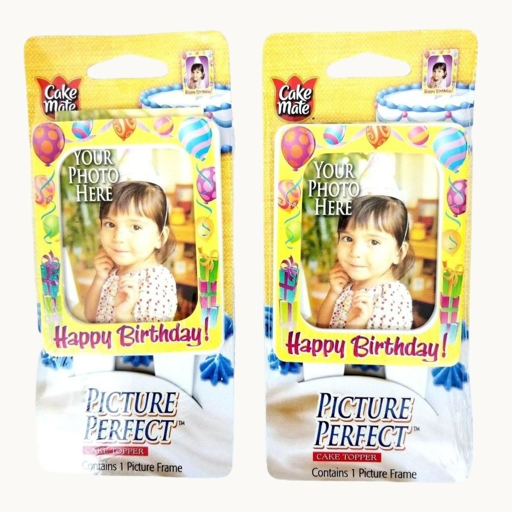 Cake Mate Picture Perfect Happy Birthday Cake Topper Picture Frame Set of 2 NEW